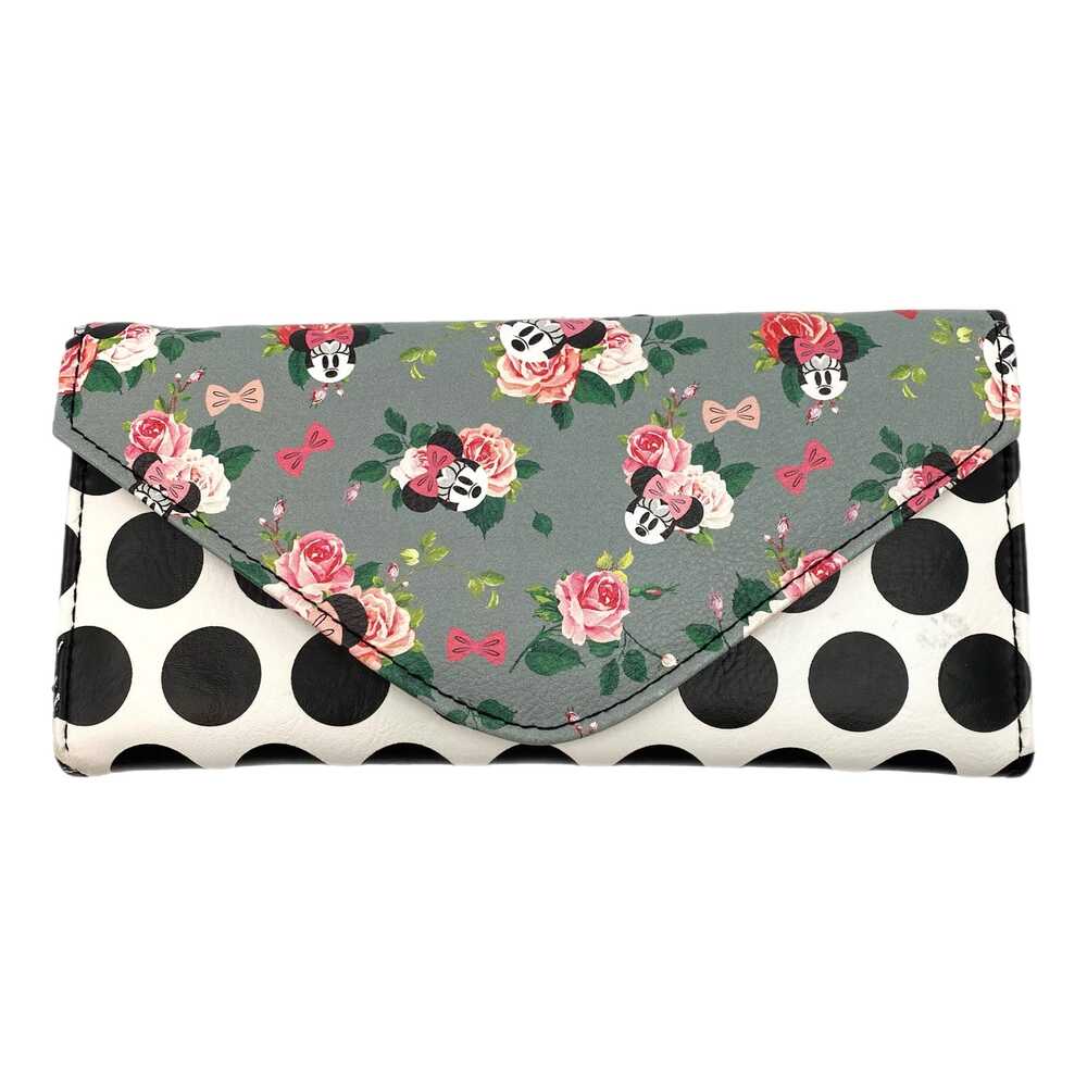 Disney Green Black Wallet Minnie Mouse Trifold Floral